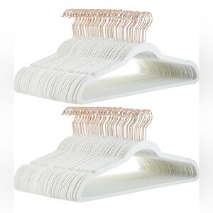 Slim, Velvet, Non-Slip Clothes Hangers White w/ Rose Gold Hooks, Pack of 100